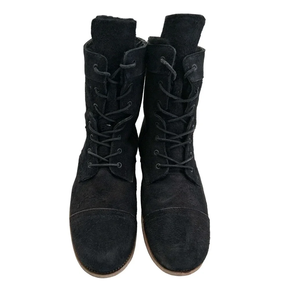 AllSaints Boots Mens Size 11 Black Suede Cap Toe Combat Ankle Zip Lined Casual
